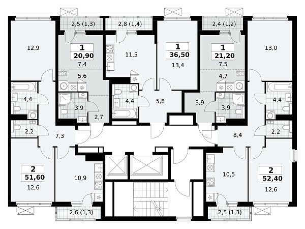 Количество комнат: 2,  51.6 кв.м.