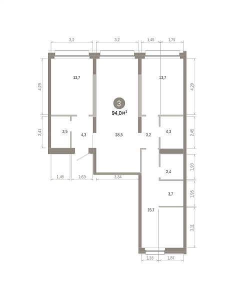 Количество комнат: 3,  94 кв.м.