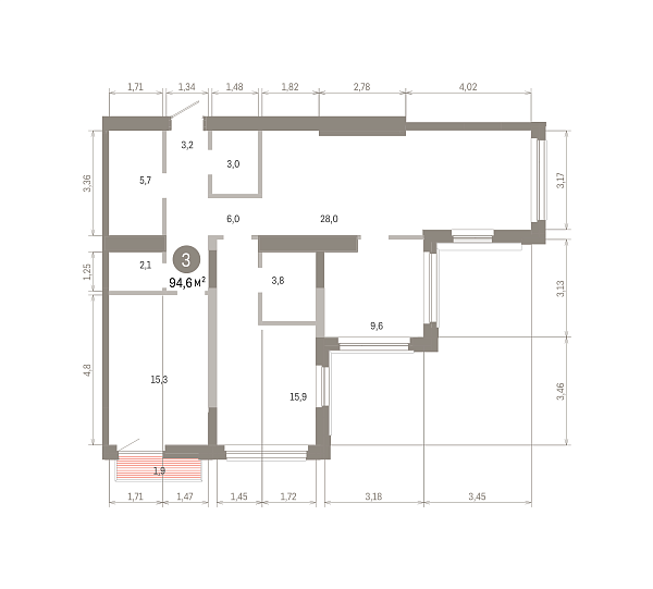 Количество комнат: 3,  94.6 кв.м.