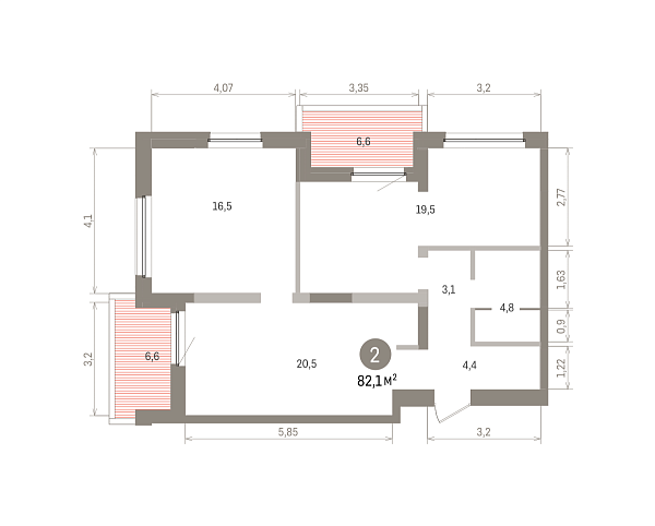 Количество комнат: 2,  82.08 кв.м.