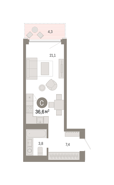 Новая квартира-студия
 36.6 м² на 20/25 этаже в ЖК «Октябрьский на Туре» в городе Тюмень 