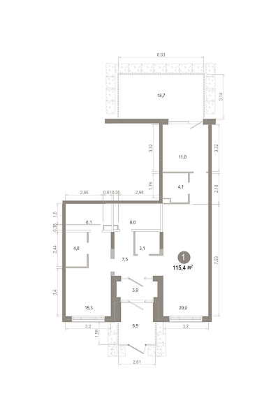 Количество комнат: 1,  115.44 кв.м.
