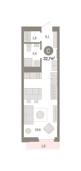 Новая квартира-студия
 32.72 м² на 10/25 этаже в ЖК «Зарека» в городе Тюмень 