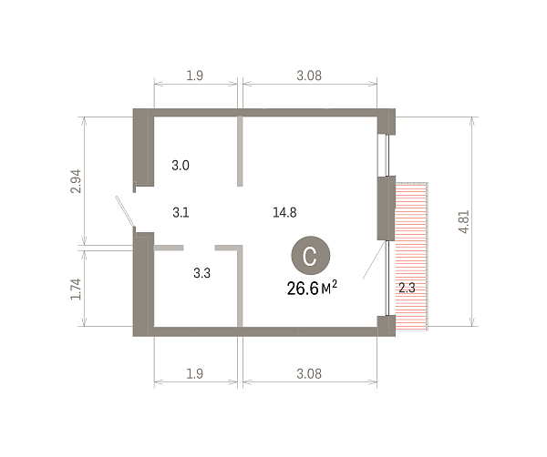 Количество комнат: Студия,  26.56 кв.м.