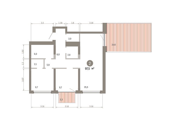Количество комнат: 2,  97.49 кв.м.