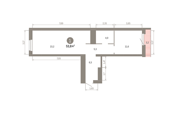 Количество комнат: 1,  53.76 кв.м.