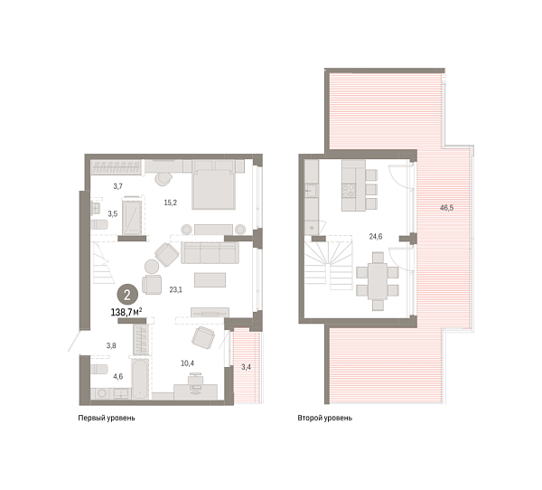 Новая 2-к квартира
 138.72 м² на 8/8 этаже в ЖК «Республики 205» в городе Тюмень 