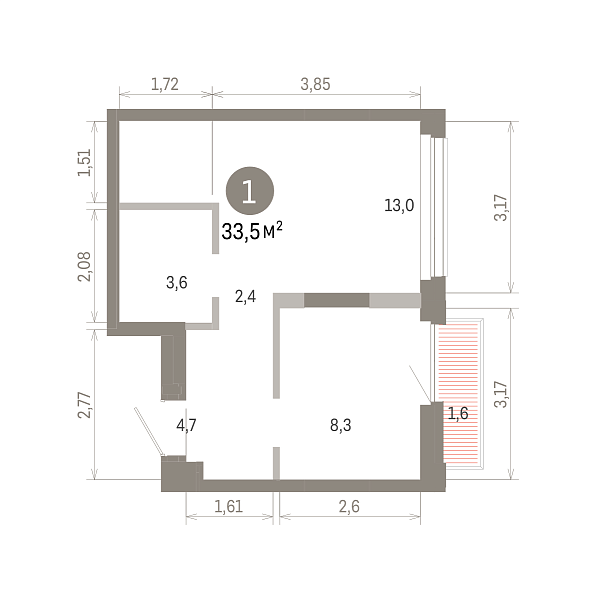 Количество комнат: 1,  33.53 кв.м.