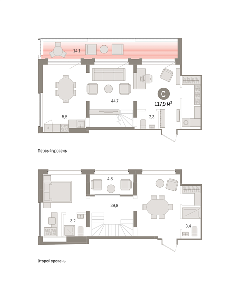 Новая 2-к квартира
 117.86 м² на 6/7 этаже в ЖК «Речной порт» в городе Тюмень 