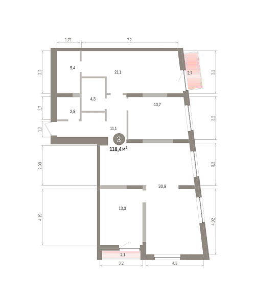 Количество комнат: 3,  118.5 кв.м.