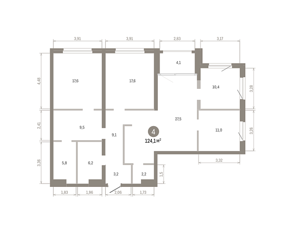 Количество комнат: 4,  124.07 кв.м.