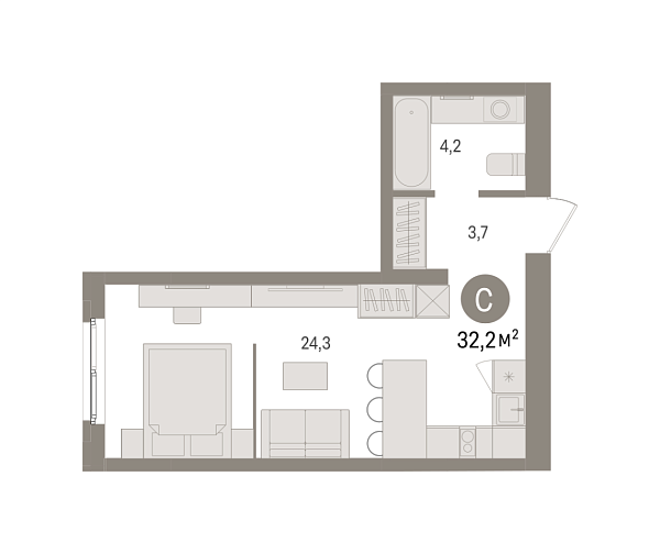 Новая квартира-студия
 32.2 м² на 9/15 этаже в ЖК «Южные кварталы» в городе Тюмень 