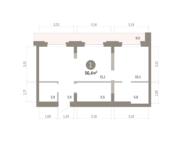 Количество комнат: 1,  56.38 кв.м.
