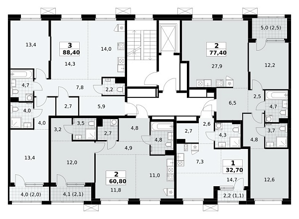 Количество комнат: 3,  88.4 кв.м.