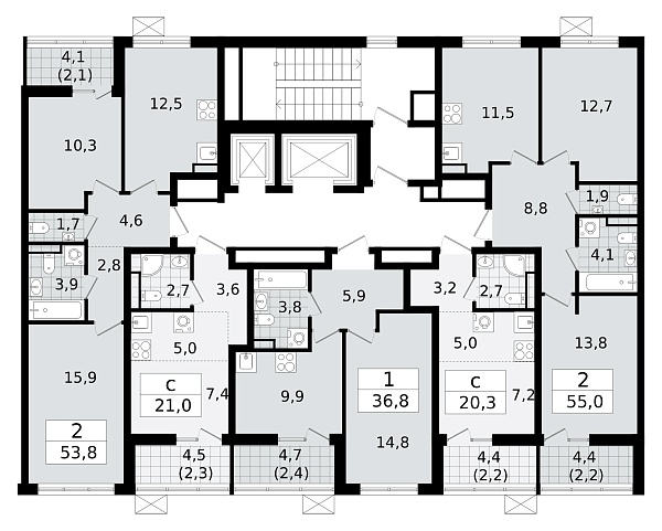 Количество комнат: 2,  55.1 кв.м.