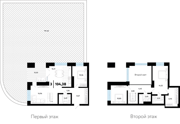 Новая 3-к квартира
 104.38 м² на 1/20 этаже в ЖК «Квартал в Гагаринском парке» в городе Тюмень 