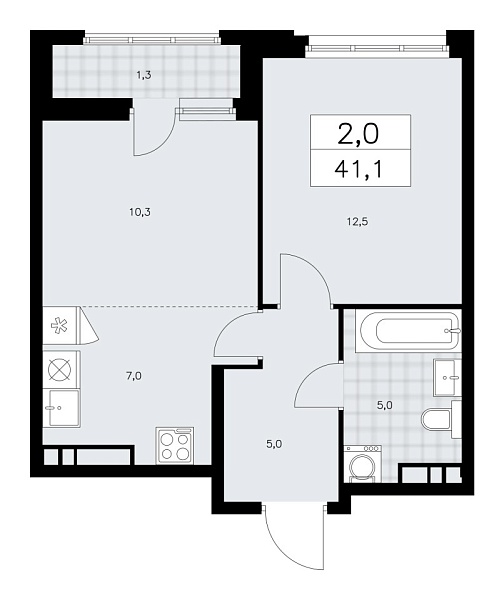 Новая 2-к квартира
 41.1 м² на 11/14 этаже в ЖК «Дзен-кварталы» в городе Тюмень 