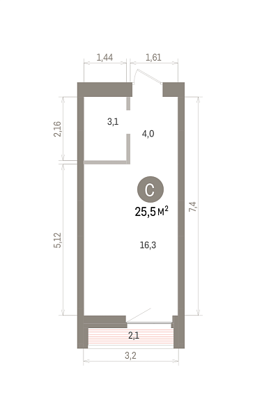 Количество комнат: Студия,  25.5 кв.м.