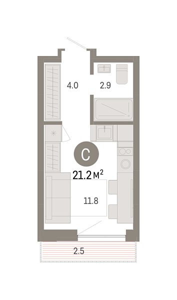 Новая квартира-студия
 21.21 м² на 2/7 этаже в ЖК «Октябрьский на Туре» в городе Тюмень 