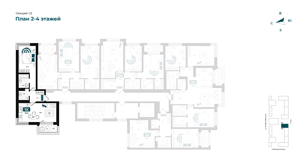 Количество комнат: 1,  52.4 кв.м.