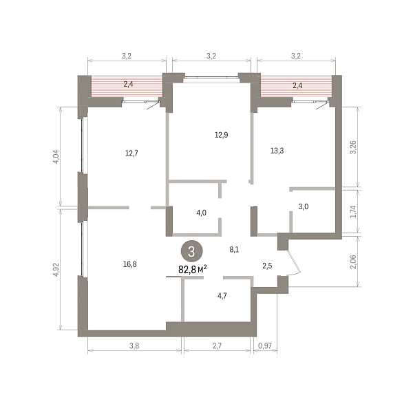 Количество комнат: 3,  82.8 кв.м.
