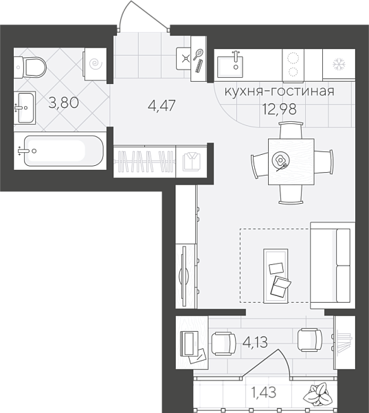 Новая квартира-студия
 21.5 м² на 9/9 этаже в ЖК «Скандиа. Квартал в Комарово Парк» в городе Тюмень 