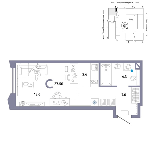 Новая квартира-студия
 27.5 м² на 10/30 этаже в ЖК «Страна.Озёрная» в городе Тюмень 