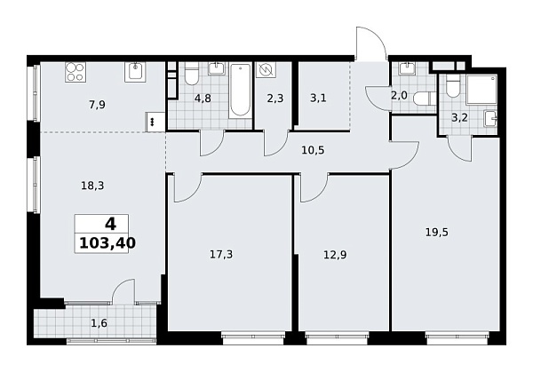 Новая 4-к квартира
 103.4 м² на 5/16 этаже в ЖК «Дом на Зорге» в городе Тюмень 