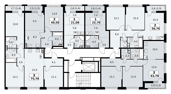 Количество комнат: 2,  56.7 кв.м.