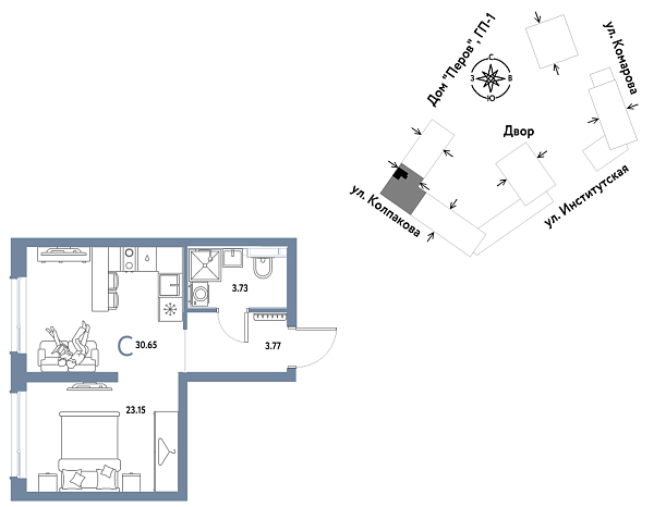 Новая квартира-студия
 30.65 м² на 8/25 этаже в ЖК «Страна.Парковая» в городе Тюмень 