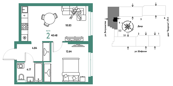 Новая 2-к квартира
 40.48 м² на 9/24 этаже в ЖК «Страна.Энтузиастов» в городе Тюмень 