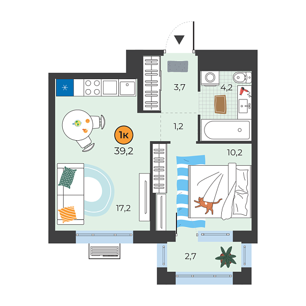 Новая 1-к квартира
 37.3 м² на 10/25 этаже в ЖК «Корней» в городе Тюмень 