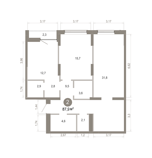 Количество комнат: 2,  87.86 кв.м.