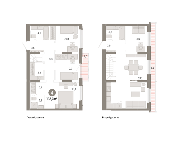 Новая 4-к квартира
 113.28 м² на 8/9 этаже в ЖК «Октябрьский на Туре» в городе Тюмень 