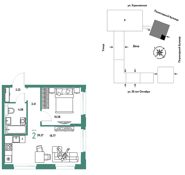 Новая 2-к квартира
 39.27 м² на 24/25 этаже в ЖК «Сердце Сибири» в городе Тюмень 