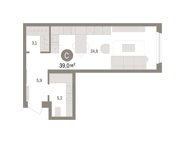 Новая квартира-студия
 39.01 м² на 9/16 этаже в ЖК «Зарека» в городе Тюмень 