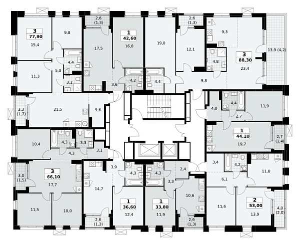Количество комнат: 3,  88.3 кв.м.