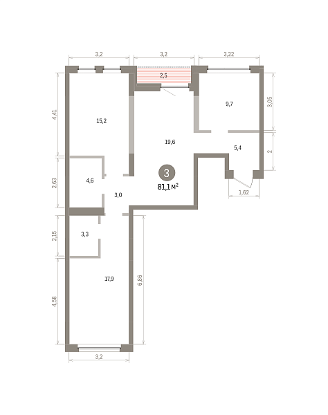 Количество комнат: 3,  81.1 кв.м.