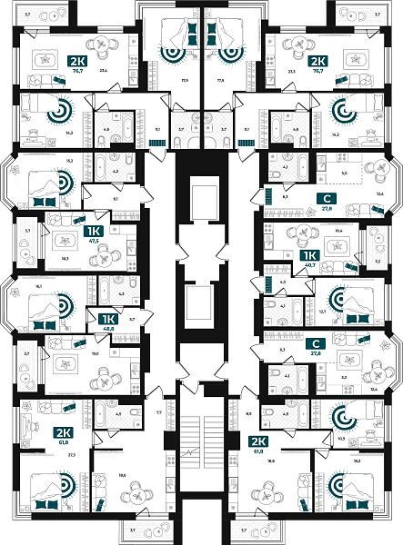 Количество комнат: Студия,  27.8 кв.м.