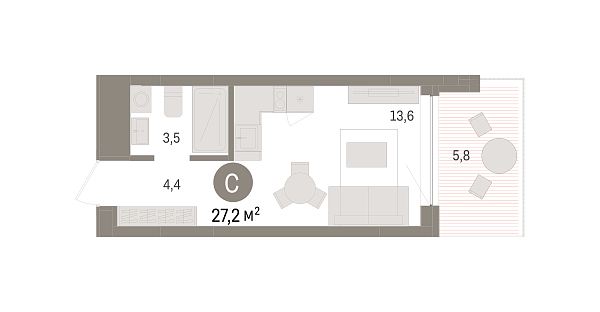 Новая квартира-студия
 27.23 м² на 2/4 этаже в ЖК «Европейский квартал» в городе Тюмень 