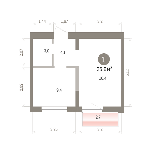 Количество комнат: 1,  35.6 кв.м.