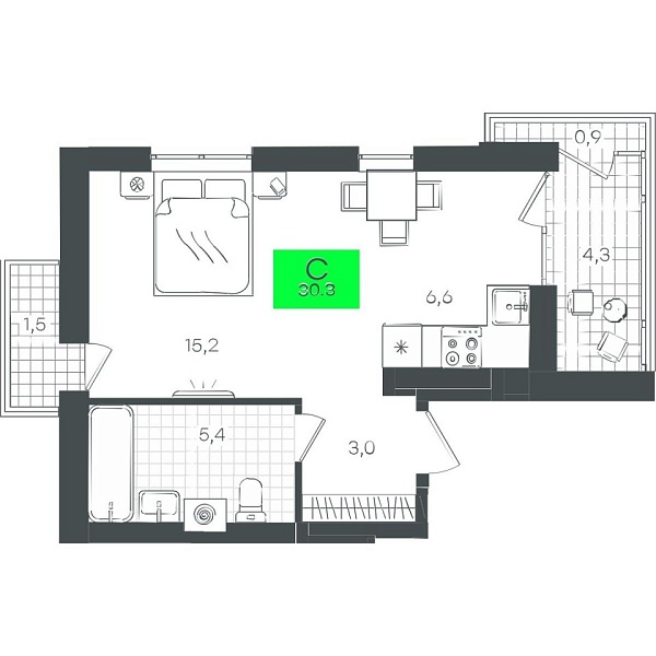 Новая квартира-студия
 37.26 м² на 7/9 этаже в ЖК «Гранд Квартал» в городе Тюмень 