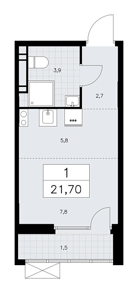 Новая 1-к квартира
 21.5 м² на 9/9 этаже в ЖК «Бунинские кварталы» в городе Тюмень 