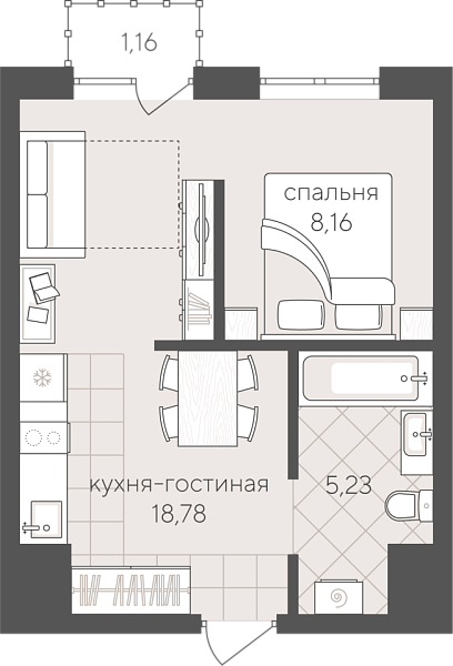 Новая 1-к квартира
 33.33 м² на 24/24 этаже в ЖК «Скандиа. Квартал в Комарово Парк» в городе Тюмень 