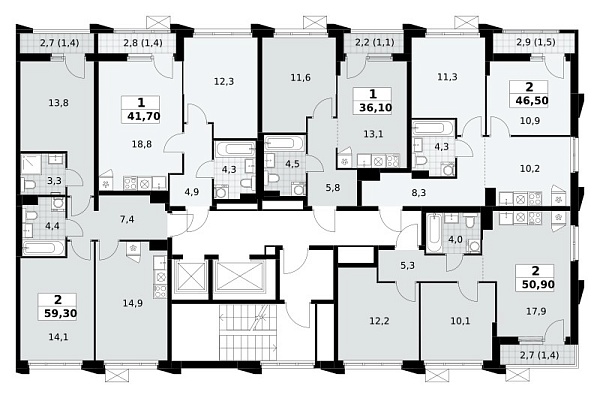 Количество комнат: 2,  46.5 кв.м.