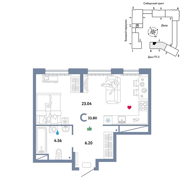 Новая квартира-студия
 33.8 м² на 15/32 этаже в ЖК «Сибирский сад» в городе Тюмень 