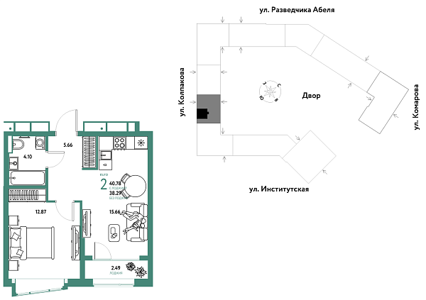 Новая 2-к квартира
 40.78 м² на 8/26 этаже в ЖК «Страна.Парковая» в городе Тюмень 