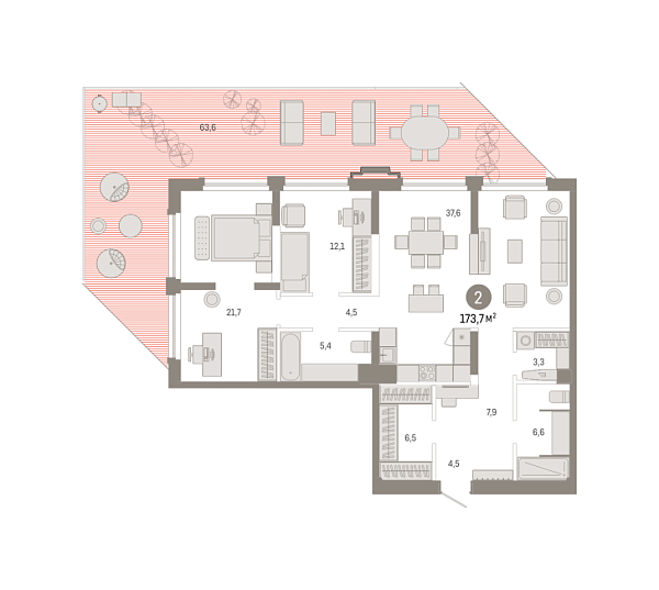 Новая 2-к квартира
 173.65 м² на 3/25 этаже в ЖК «Зарека» в городе Тюмень 