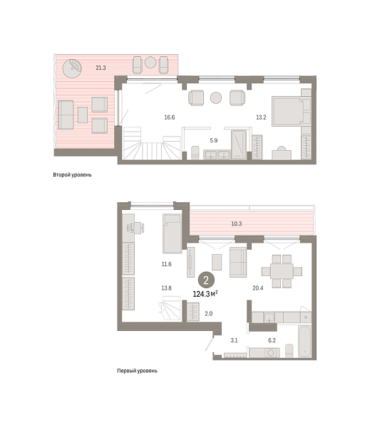 Новая 2-к квартира
 124.28 м² на 8/8 этаже в ЖК «Октябрьский на Туре» в городе Тюмень 