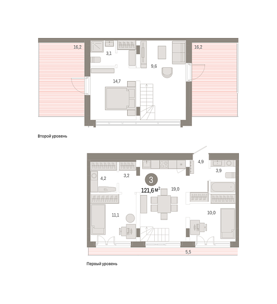 Новая 3-к квартира
 121.62 м² на 7/7 этаже в ЖК «Республики 205» в городе Тюмень 